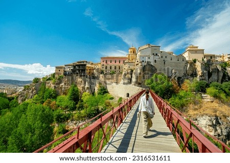 Cuenca, Spain. San Pablo bridge and hanging houses	