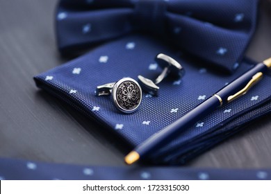 Cufflink, Pocket Square And Pen.