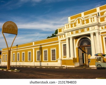 Cuiaba, Mato Grosso, Brazil, April 24, 2006. Facade and entrance of Sesc Arsenal cultural center. in Cuiaba city, Mato Grosso state