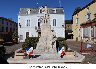 Cuisery, France - 02 26 2022 : The War Memorial In Front Of The Town Hall Of The Village, City Of Cuisery, Department Of Saône Et Loire, France