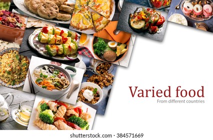 Cuisine of different countries. Varied dishes prepared form meat or vegetables