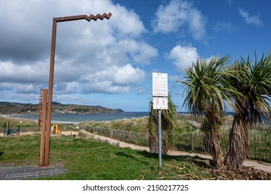 Culdaff, Ireland- April 18, 2022: The Wild Atlantic Way sign at Culdaff Beach, Donegal Ireland