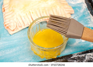 Culinary Brush And Yolk For Brushing Croissants. Food Concept