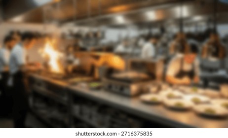 Culinary Symphony Chefs create fire in professional kitchen.