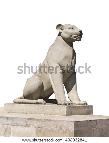 culpture of a lioness, it is isolated.
