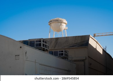 Culver City, CA USA - December 6, 2020: The Sony Pictures Studios Water Tower Stands Tall Above The Soundstages.