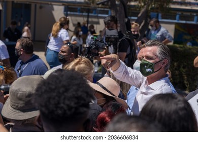 Culver City, California, September 5, 2021- California Governor Gavin Newsom Speaks To People At His Recall Election Rally At Culver City High School.