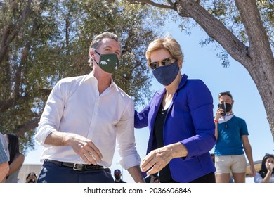 Culver City, California, September 5, 2021-Senator Elizabeth Warren And California Governor Gavin Newsom's At Recall Election Rally At Culver City High School.