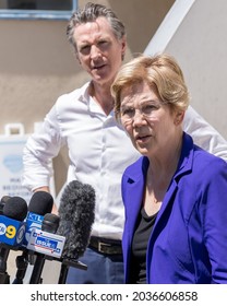 Culver City, California, September 5, 2021-Senator Elizabeth Warren And California Governor Gavin Newsom's At Recall Election Rally At Culver City High School.