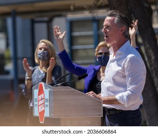 Culver City, California, September 5, 2021-Senator Elizabeth Warren And California Governor Gavin Newsom's  At Recall Election Rally At Culver City High School.