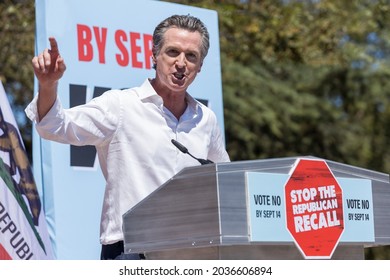 Culver City, California, September 5, 2021-California Governor Gavin Newsom Speaks At His Recall Election Rally On At Culver City High School.