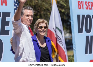 Culver City, California, September 5, 2021-Senator Elizabeth Warren And California Governor Gavin Newsom's At Recall Election Rally At Culver City High School.