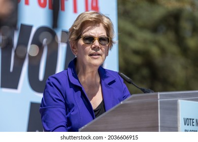 Culver City, California, September 5, 2021- Senator Elizabeth Warren Speaks At California Governor Gavin Newsom's Recall Election Rally At Culver City High School.