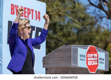 Culver City, California, September 5, 2021- Senator Elizabeth Warren Speaks At California Governor Gavin Newsom's Recall Election Rally At Culver City High School.