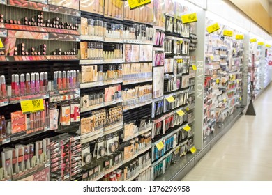 Culver City, California/United States - 4/5/19: The Cosmetic Aisle Of The Grocery Store Or A Department Store