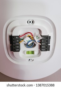 Cumberland, May 1st 2019. Ecobee WIFI Thermostat Wiring For A Heat And Air Conditioning Unit For More Efficiency.  Cumberland, Rhode Island, USA.
