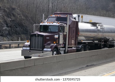 Cumberland, MD / USA - April 5 2019: Big Rig On Road 