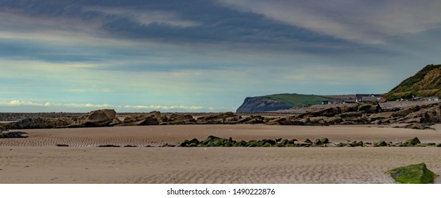 Cumbria Coast St Bees Head From Coulderton Sandy Beach Blue Sky Some Cloud 