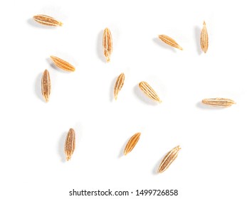 Cumin seeds (Cuminum), jeera on a white background. Macro photo - Shutterstock ID 1499726858