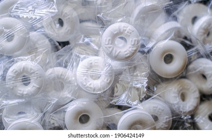 CUMMING, GEORGIA - January 9, 2021: Life Savers is an American brand of ring-shaped hard candy. Its range of mints is known for its distinctive packaging, comes individually wrapped