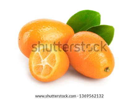 Cumquat or kumquat with half isolated on white background