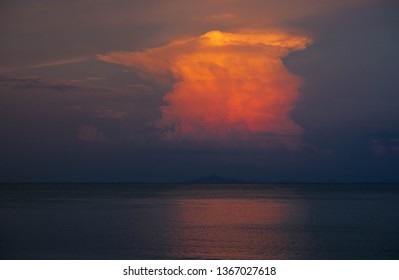 Cumulonimbus cloud over cean in sunset background for forecast and meteorology concept
