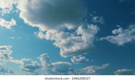 Cumulus Cloud Cloudscape Moving And Changing With Different Shapes. Puffy Fluffy White Clouds.