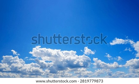 cumulus cloud formations of various sizes cover the horizon under the bottomless blue sky