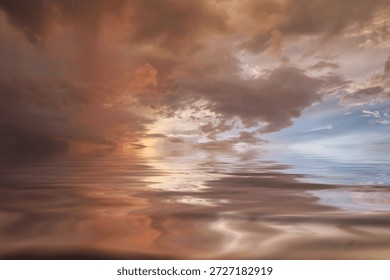 Cumulus sunset clouds with sun setting down,Clouds reflextion on during sunset