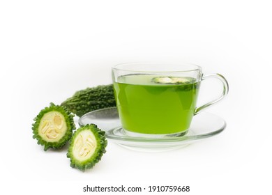 A cup of bitter melon, balsam pear, bitter cucumber or bitter gourd on white background is so beautiful