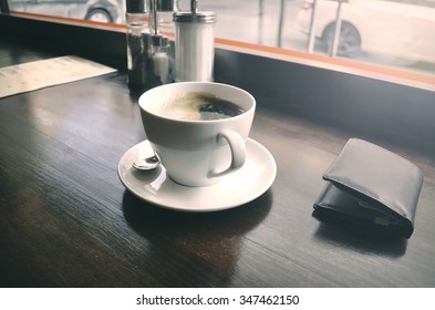 A Cup Of Black Cofee On The Wooden Table In The Morning - Soft Filters