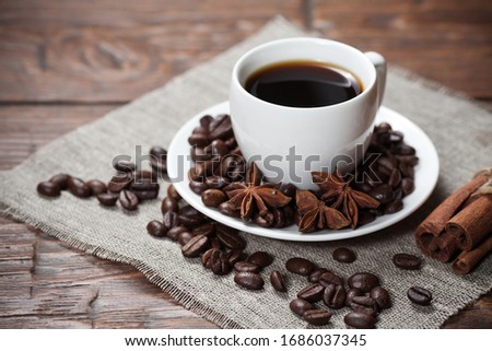 Cup of black coffe  on a wooden table 
