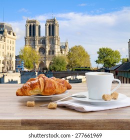 Cup Of Black Coffee With Croissant In Paris, France