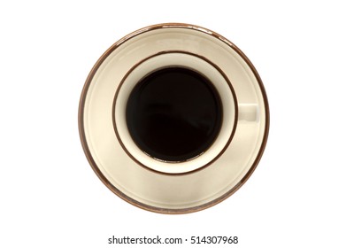 A Cup Of Black Coffee Isolated On White. Top Down View.