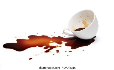 cup of black coffee spilling causing stained