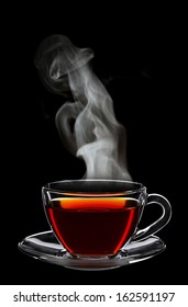 Cup Of Black Tea Isolated On Black Background