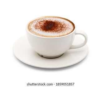 Cup of cappuccino coffee isolated on white background with clipping path.