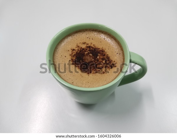 Cup Cappuccino Coffee Sprinkling Chocolate Powder Stock Photo Edit Now 1604326006