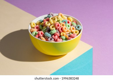 cup with cereals on a colored bucket