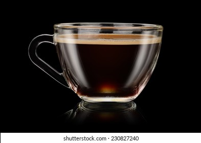 Cup Of Coffee Americano On The Black Background