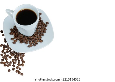 Cup And Coffee Beans On A Saucer (white Background).