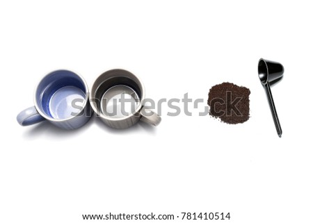 cup of coffee and coffee beans on white background