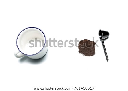 cup of coffee and coffee beans on white background
