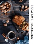 Cup of coffee, cake and nuts