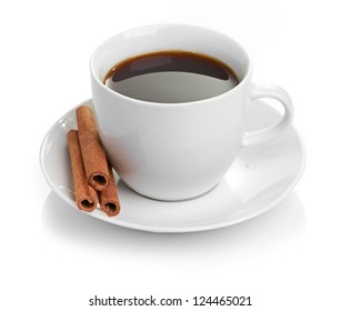 Cup Coffee With Cinnamon Isolated On White Background