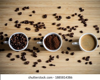 Cup of Coffee, Coffeebeans and Coffeepowder