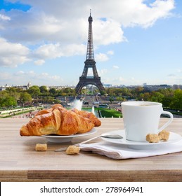 Cup Of Coffee With Croissant In Paris, France