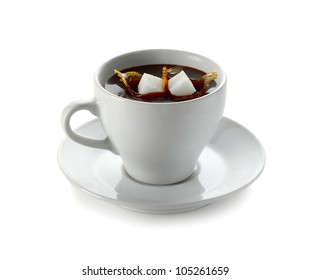 Cup Of Coffee With Falling Sugar Cube