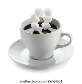 Cup Of Coffee With Falling Sugar Cube