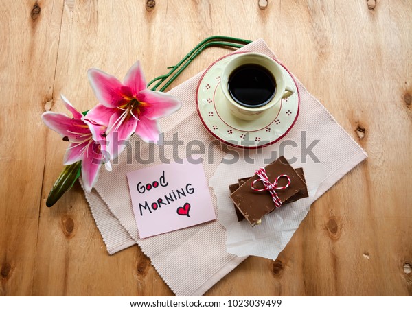 Cup Coffee Good Morning Text On Royalty Free Stock Image